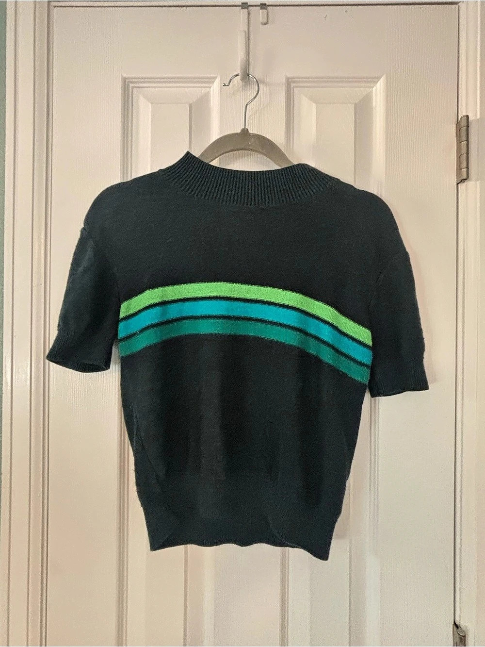 Free people Color Block Short Sleeve Shirt in Black & Green